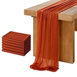 Ling's Moment 6-Pack 10ft Burnt 0range Sheer Chiffon-Like Table Runner with Silver Sparkle for Wedding Rustic Boho Shower Party Thanksgiving Day Fall Table Decor Terracotta(Burnt Ochre, Set of 6)