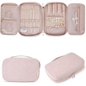 BAGSMART Jewelry Organizer Case Large Travel Jewelry Storage Bag for Necklace, Earrings, Rings, Bracelet, Soft Pink
