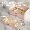 VUSIGN Jewelry Box for Women, 3 Layer Jewelry Organizer with Mirror, Jewelry Storage Case with Removable Pad, Customizable Jewelry Boxes for Rings Earrings Necklaces, Pink