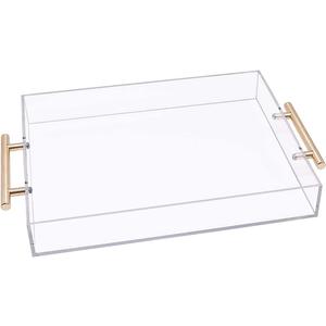 11x14 Clear Acrylic Serving Tray with Gold Handle,Spill Proof Clear Acrylic Trays Plastic Serving Tray for Breakfast,Coffee,Organize,Decor,Cosmetic