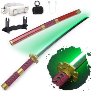 RENGENG Light Up Sword, 40 Inches Rechargeable Pre-Assembled Plastic Replica Anime Sword with Belt & Stand & Spinner