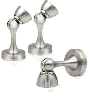 Magnetic Door Stops, Wall Mount Magnetic Door Stoppers Brushed Stainless Floor Heavy Duty Soft-Catch Magnet Door Holder Protector, Magnetic Doorstops for Bottom of Door, Silver (3 Pack)