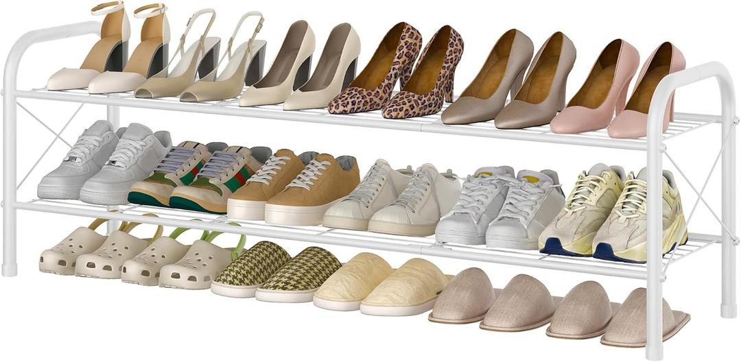 Hoctieon 2 Tier Shoe Rack for Closet, Durable Mesh Style Shoe Rack, Entryway Shoe Shelf, Shoe Storage Organizer for Hallway, Bedroom, Living Room, Wardrobe, White