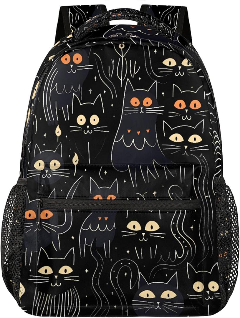 Lightweight School Backpack, Black Cats Large Capacity Bookbag, Waterproof Travel Bag Casual Daypack for Men Women Adults