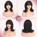 Haloo Brown Short Bob Wigs with Bangs Shoulder Length Wavy Layered Flipped Ends Natural Looking Medium Synthetic Hair Wig for Women Daily Party, 14 Inch Dark Brown