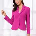 Allegra K Women's Work Office Blazer Stretch Lapel Collar Long Sleeve Jacket Suit Blazer (Pink, XL)