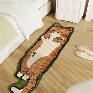 Area Rugs for Bedroom 1.3' X 3.9', Washable Cat Irregular Shaped Rug Cute Carpet Kid Funny Cartoon Rugs, Room Decor Cat Dog Shaped Pet and Children Entryway Rug (A Green Cats)