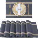 FAVE Placemats Set of 6 Blue Placemats Woven with Golden Thread Durable and Wipeable Vinyl Placemat Heat Resistant Table Mats Set of 6 High Texture Place Mats for Kitchen TableBlue placemat (12"x18"-6PCS)