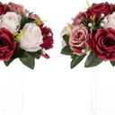 NUPTIO Artificial Flower Centrepieces for Tables - 2 Pcs Burgundy & Dusty Rose & Creamy White Fake Flowers Roses Balls 9.5in Diameter - Silk Faux Rose Arrangement for Wedding Party Table Decor