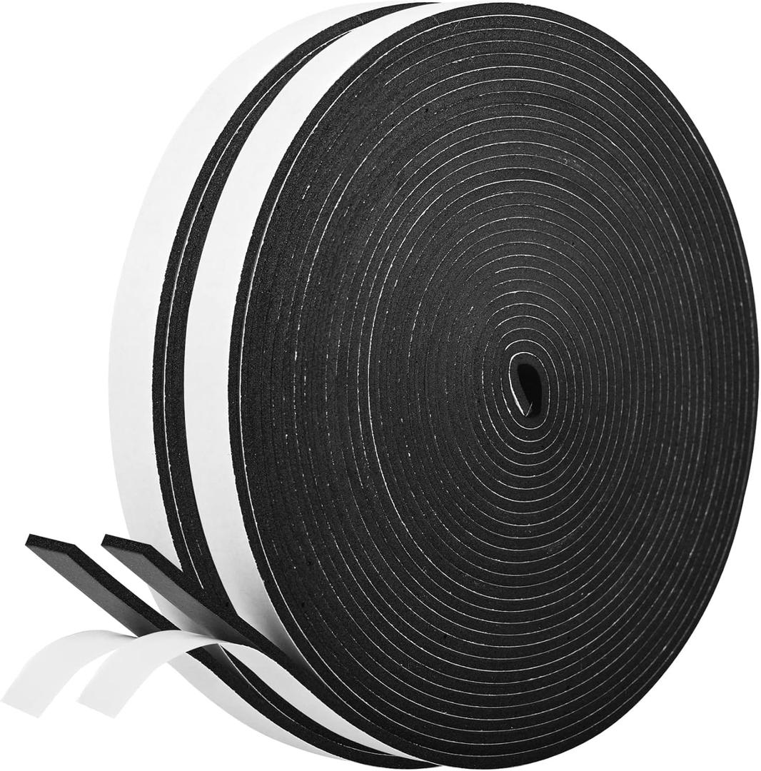 Kikerike Self Adhesive Foam Tape Weatherstrip 1/2in x 1/8in x 66Ft High Density Foam Insulation Strips Seal Weather Stripping with Strong Adhesive for Door and Window Sound Isolation Soundproofing