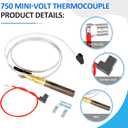 21"100112328 Thermopile for Water Heater,750 Millivolt Waters Heaters Thermocouple Compatible with Reliance,Whirlpool, A.O.Smith,Kenmore, American Water Heater,Rheem Thermopile Replaces 9007872005