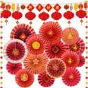 Ragnhild 24 Pcs Chinese New Year Decorations 2026, Chinese Red Paper Fans Lanterns Lunar New Year Decorations, Oriental Hanging Ornaments Banner for Chinese Spring Festival Year of Horse Party Decor