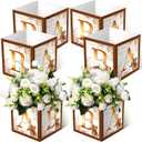Bucherry 6 Pcs Baby Shower Centerpieces with Letters, 7" Baby Blocks Flower Boxes for Table Decorations, Gender Reveal Party Supplies & Photo Props(Brown,Brown Bear)