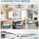 VOLISUN RGB Ceiling Fan with Lights and Remote, 23.6in Low Profile Ceiling Fan Flush Mount, 3000K-6500K Dimmable Fandelier LED Fan Light, Black Bladeless Ceilings Fans for Bedroom