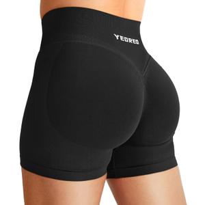 YEOREO Women Workout Gym Shorts Butt Lifting Invisible Scrunch 4.5" Crossover Mid Rise Waistband Seamless Booty Biker Shorts (X-Small, Black)