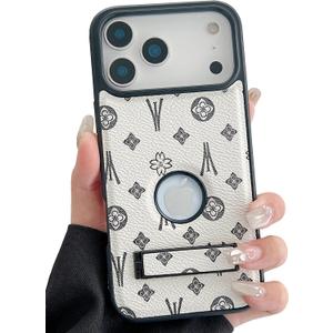 Compatible with iPhone 17 Pro Max Case Luxury Designer for Women Girls,Hybrid TPU+PU Leather with Foldable Kickstand Slim Protective Phone Cover for 17 Pro Max - 6.9 inch (White)