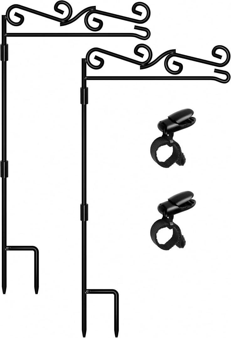HOOSUN Garden Flag Stand, Premium Garden Flag Pole Holder Black Metal Powder-Coated Weather-Proof Paint, 37.8"H x 15.5"W For Outdoor Garden Lawn Without Flag (2 Pack)
