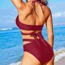 Holipick Two Piece Bikini Sets for Women High Waisted Bikini Push Up Swimsuit Halter Wrap Criss Cross Bathing Suit (Red, XL)