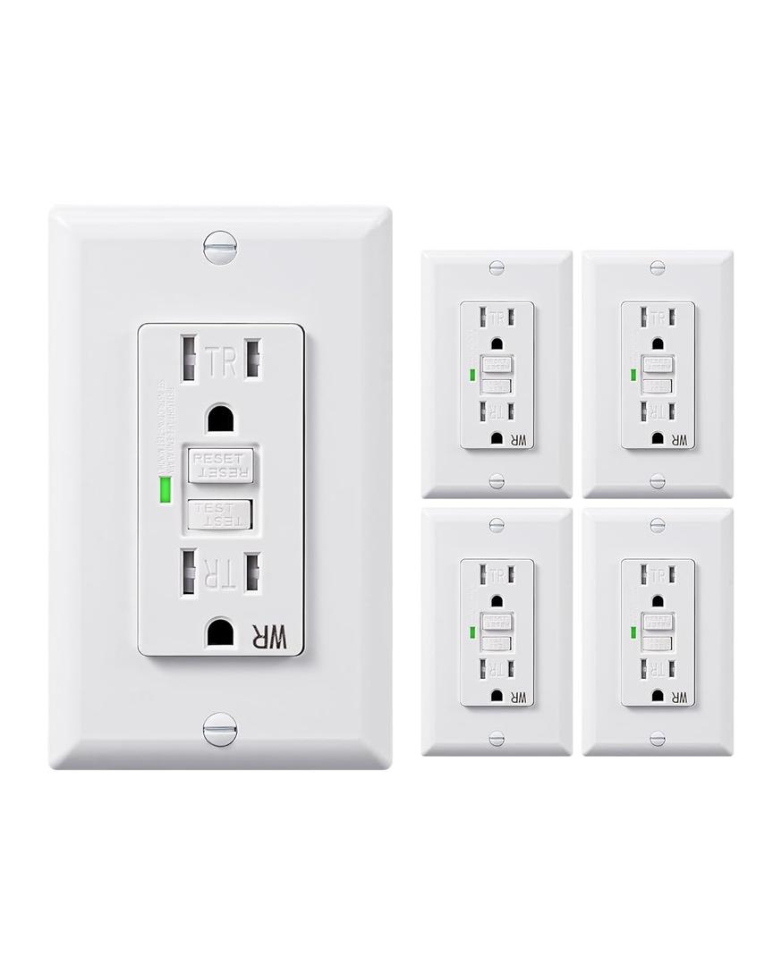 DEWENWILS 5 Pack 15 Amp GFCI Outlet, Self-Test GFI Receptacles with LED Indicator, Tamper Resistant & Weather Resistant, Wallplate and Screws Included, UL Listed, White
