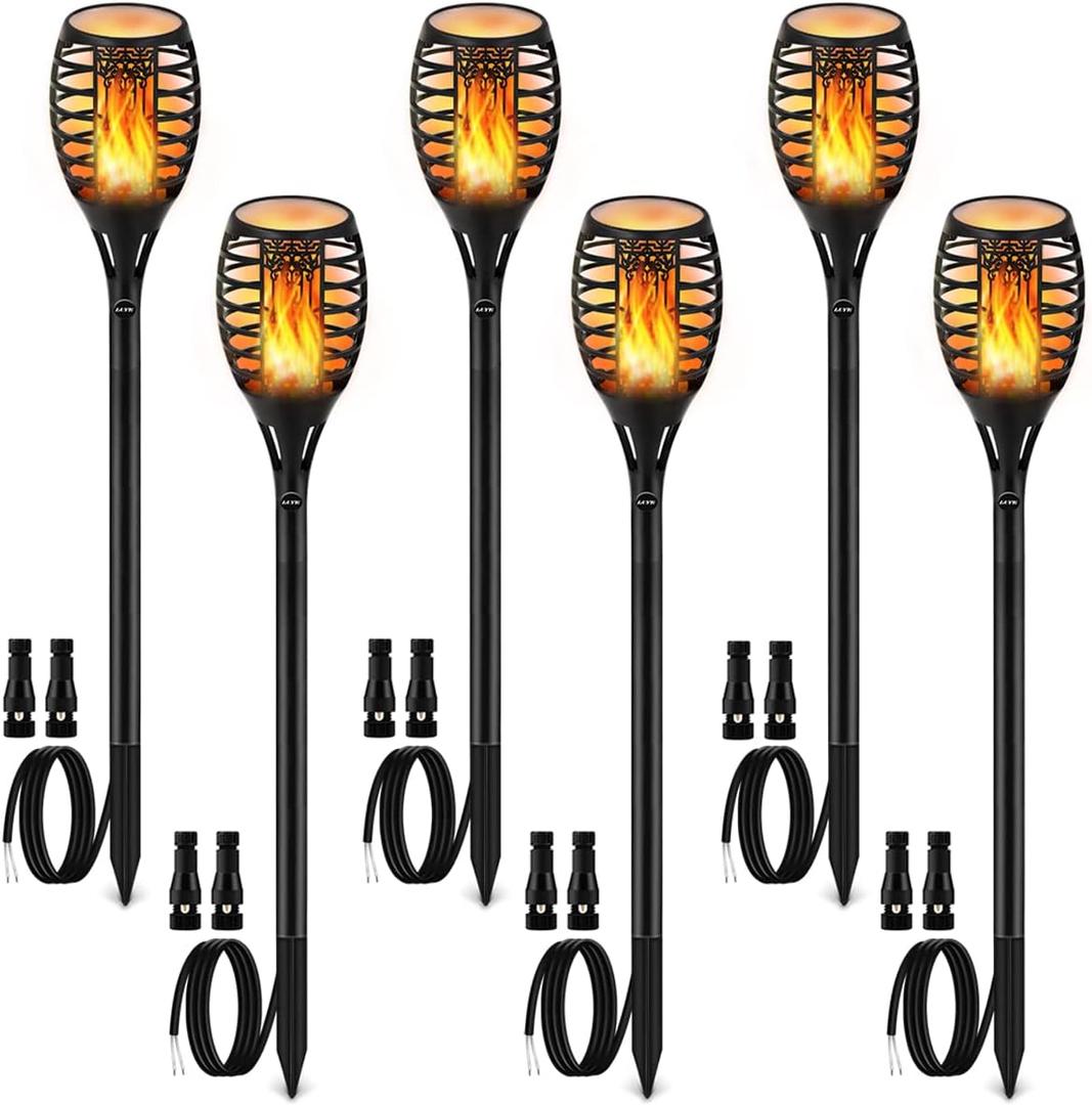 LUYE Low Voltage Torch Landscape Lights 12V Outdoor Wired LED Torches Pathway Lights IP65 Waterproof Flickering Flame Torch Light Low Voltage Landscape Lighting Christmas Decoration Light (6Pack)