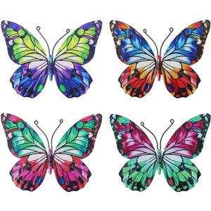 dreamskip 4 Pcs Metal Butterfly Wall Decor Art, Colorful Butterflies Outdoor Wall Art, Hand Craft Outdoor Garden Decor For Fence, Patio, Yard Decoration