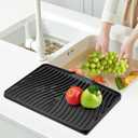 TIKNIK Silicone Dish Drying Mat, Stone Drying Mat for Kitchen Counter with Built-In Drain, Non-Slip Drain Pad with Built-in Drain, Heat Resistant Stone Drying Mat, Hangable, Black-1pc, 16" x 12"