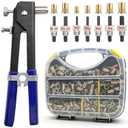 455Pcs Rivet Nut Tool Kit, Rivnut Tool Kit with 7 SAE and Metric Mandrels (10-24, 1/4-20, M3, M4, M5, M6, M8) and Rivet nut Assortment Kit with Rugged Carrying Case (Carbon Steel)