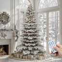 YITAHOME Pre-Lit Mountain Pine Flocked Christmas Tree with Remote, 7.5FT Pre-Decorated Hierarchical Tower Flocked Christmas Tree, 1278 Branch Tips, 550 Lights, 55 Pine Cones for Party Home Deco