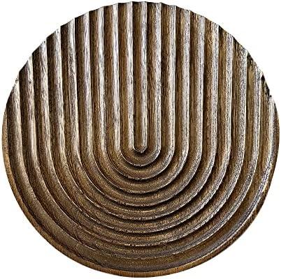 Musanpou Hand-carved Round Art Decor for Home and Living Room Wall Simple Wooden Farmhouse Wall Decor (brown)