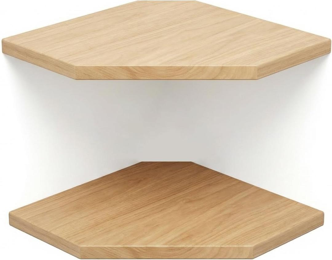 JiudunsKylight Corner Wall Shelf, 11.2 inch Floating Corner Shelves for Wall with Wire Hole, 2 Pack Oak Wood Shelves for Bedroom, Kitchen, Living Room Decor, Storage for Speakers, Photos