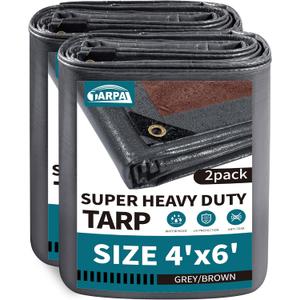 TARPAL tarp 4x6 Feet(2-Pack) Super Heavy Duty Tarps Cover 20mil Waterproof UV Protection Rip and Tear Proof Tarpaulin with Grommets(Grey/Brown)