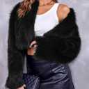 Danedvi Women's Fashion Cropped Faux Fur Jacket Long Sleeve Open Front Cardigan Casual Fluffy Parka Shaggy Short Coat (Black, M)