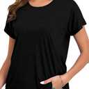 Womens Summer Short Sleeve Tops High Low Loose Casual Basic T-Shirt (L)