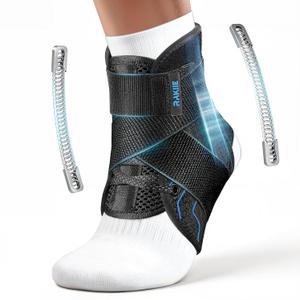 Rakiie Quick Lace Up Ankle Brace with 2 Metal Support Stays, Breathable Stabilizer for Sprained Ankle, Slim Fit Ankle Support for Men & Women, Sports, Running, Basketball (Black, M)