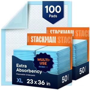 Stack Man Chucks Pads Disposable [100-Pack] Adult Incontinence Underpads 23"x36" Large Super Absorbent Protective Bed Pads, Leak-Proof Pads Pee Pads for Kids, Adults and Pets Dog & Puppy Training Pads