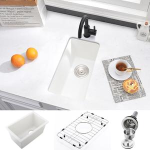 White Bar Sink Undermount-VASOYO 12x16 Inch Small Kitchen Sink Undermount Wet Bar Sinks White Quartz Single Bowl Deep Outdoor Rv Sinks Mini Basin with Bottom Grid