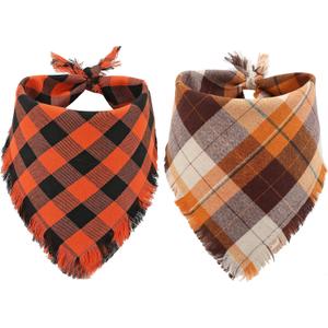 Fall Dog Bandana Autumn Thanksgiving Plaid Reversible Triangle Bibs Scarf Accessories for Dogs Pet
