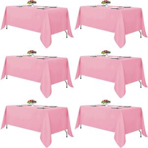 Fitable Pink Tablecloths for Rectangle Tables, 6 Pack - 70 x 120 Inches - Reusable and Washable Table Clothes for 6-8 Ft Tables, Polyester Fabric Table Covers for Wedding, Party, Banquet
