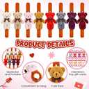 Soulchen 72 Pcs 24 Set Valentine's Day Bear Stuffed Animal Slap Bracelets Plush Slap Bracelets Bulk with Greeting Card and Mesh Bag Party Supplies for Valentine's Day Birthday Gift Goodie Bag Fillers