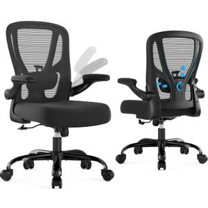 Office Chair Ergonomic Desk Chair - Mesh Computer Chair Breathable Task Chair with Wheels Adjustable Lumbar Support Home Desk Office Chairs with Flip up Armrest Executive Rolling Swivel Black Silver