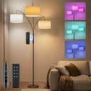 SIBRILLE 36W RGB Arc Floor Lamp with 3 White Fabric Shades, 3000LM Super Bright Standing Lamp with Remote Control & Touch, Stepless Dimming, Individual Light Control for Living Room, Bedroom