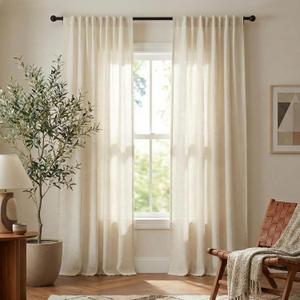 NICETOWN Natural Linen Curtains for Bedroom, Back Tab & Rod Pocket with Pleat Tab Privacy Added Curtains & Drapes with Light Filtering Window Treatments for Living Room, W52 x L95, 2 Panels