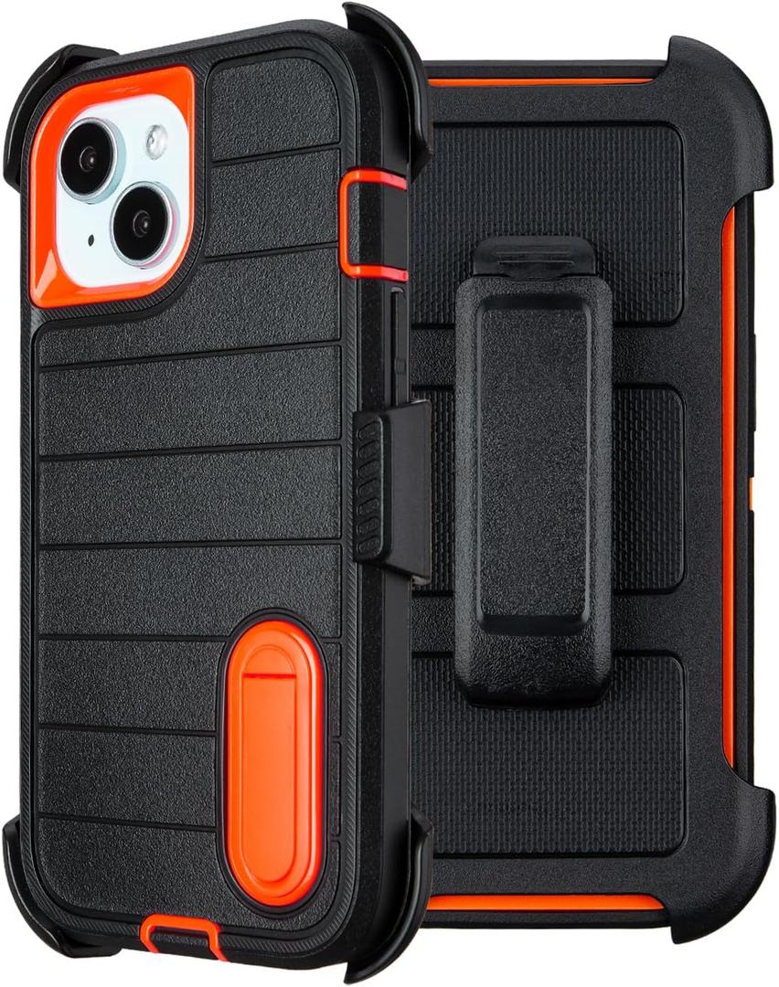 Case for iPhone 14 Case with Clip Belt, Heavy Duty Military Grade Drop iPhone 14 Cases Protective for iPhone 14Case Orange 6.1"(Black+Orange)