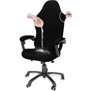 Gaming Chair Cover Waterproof Cat Scratch Proof , Stretch Gaming Chair Seat Cover with Armrest Breathable for Big and Tall, Anti Scratch Pet Resistant Guard for Reclining Racing Game Chair - Black