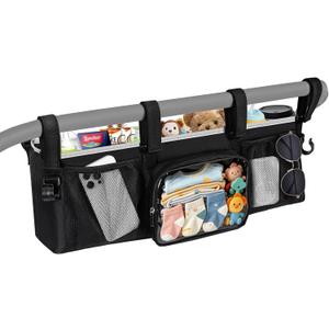 9 x Double Stroller Organizer for Bob Duallie Jogger City Mini GT2 and Jeep, Double Baby Stroller Caddy Accessories with 2 Cooler Pockets, Heavy Duty Parent Double Jogging Stroller Organizer (Empty Bag)