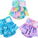 Fuz Bigaza Dog Diapers Female (3 Pack), Reusable Pet Diapers for Female Dogs, Washable Dog Panties Diaper Skirt for Dogs in Heat, Period, Incontinence, or Excitable Urination(Medium, Mermaid)