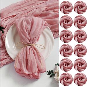 LZY 120 Pack Gauze Cheesecloth Napkins 20x20 Inch Dinner Cloth Napkins, Soft Boho Table Napkins Rustic Wrinkled Cheese Cloth Napkins Bulk for Wedding Party Baby Shower Event Decor (Dusty Pink)