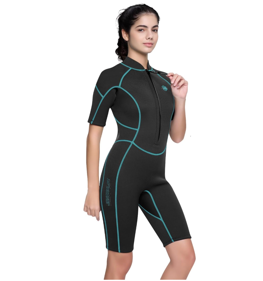 Womens Wetsuit Shorty, 3mm Front Zipper Neoprene Diving Suits for Diving Snorkeling Surfing Swimming M