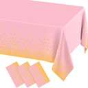 misaya 3 Packs Dot Disposable Table Cloth, 54 x 108 Inch Waterproof Plastic Tablecloth, Rectangle Gold Dots in Pink Table Covers for Mother's Day, Picnic, Birthday, Party