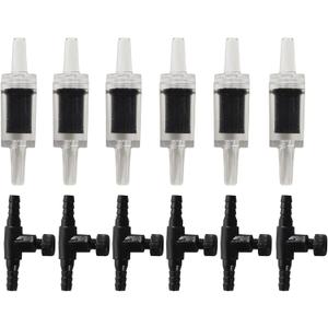 Aquarium Air Pump Accessories with Non-Return Check Valves,Air Control Valve for 3/16" Aquarium Tubing (6 check valves+6 control valve) (Black)